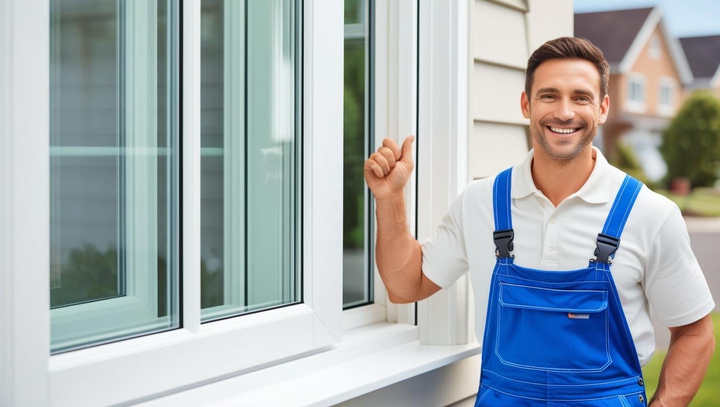 Technician performing window repair and installation