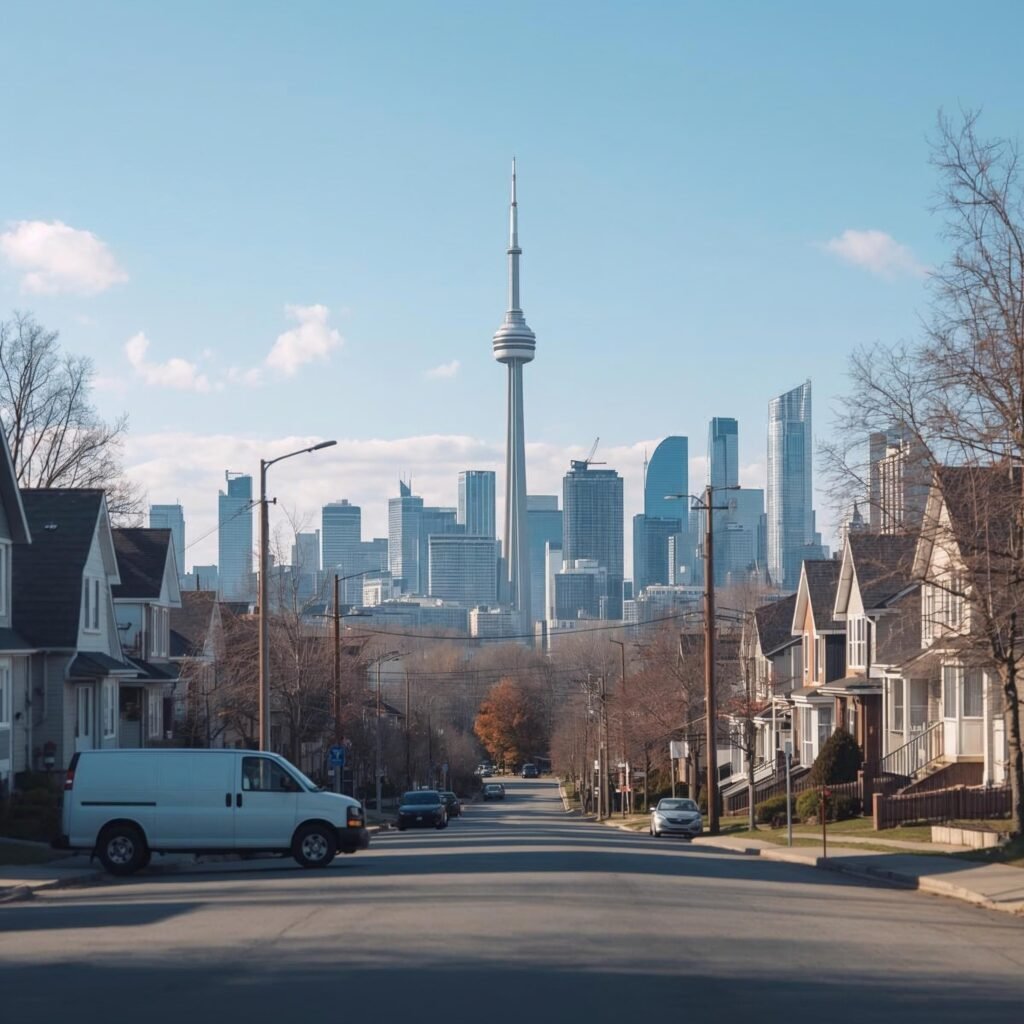Toronto handyman service area with van near downtown skyline covering GTA neighborhoods