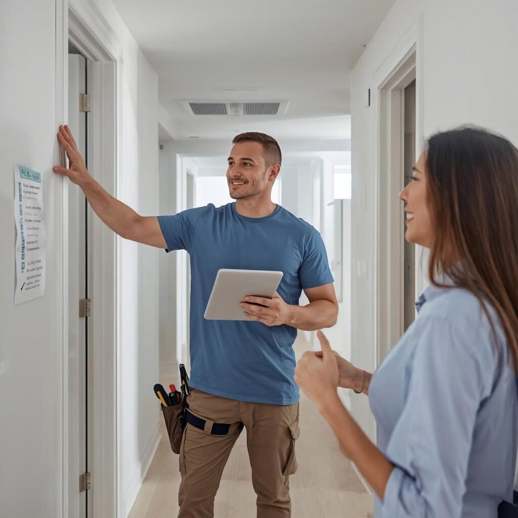 Toronto handyman showing completed condo repair to satisfied homeowner with satisfaction guarantee